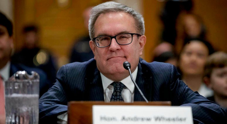 Andrew Wheeler arrives to testify at a Senate Environment and Public Works Committee hearing to be the administrator of the Environmental Protection Agency, on Capitol Hill in Washington, Wednesday, Jan. 16, 2019. Andrew Wheeler arrives to testify at a Senate Environment and Public Works Committee hearing to be the administrator of the Environmental Protection Agency, on Capitol Hill in Washington, Wednesday, Jan. 16, 2019.
