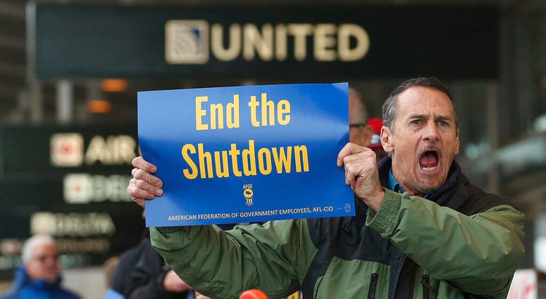 Several dozen federal employees and supporters demonstrated at the Sacramento International Airport calling for President Donald Trump and Washington lawmakers to end then partial government shutdown, Wednesday, Jan. 16, 2019, in Sacramento, Calif. Several dozen federal employees and supporters demonstrated at the Sacramento International Airport calling for President Donald Trump and Washington lawmakers to end then partial government shutdown, Wednesday, Jan. 16, 2019, in Sacramento, Calif.