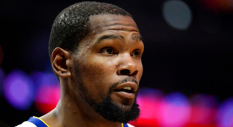 Golden State Warriors forward Kevin Durant waits during the second half of the team's NBA basketball game against the Los Angeles Clippers on Friday, Jan. 18, 2019, in Los Angeles. Kevin Durant