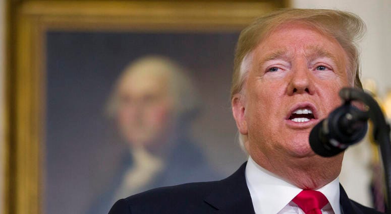 President Donald Trump speaks about the partial government shutdown, immigration and border security in the Diplomatic Reception Room of the White House, in Washington, Saturday, Jan. 19, 2019. President Donald Trump