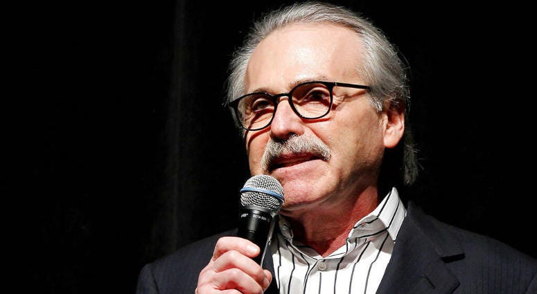 FILE - In this Jan. 31, 2014 photo, David Pecker, Chairman and CEO of American Media, addresses those attending the Shape & Men's Fitness Super Bowl Party in New York. FILE - In this Jan. 31, 2014 photo, David Pecker, Chairman and CEO of American Media, addresses those attending the Shape & Men's Fitness Super Bowl Party in New York.