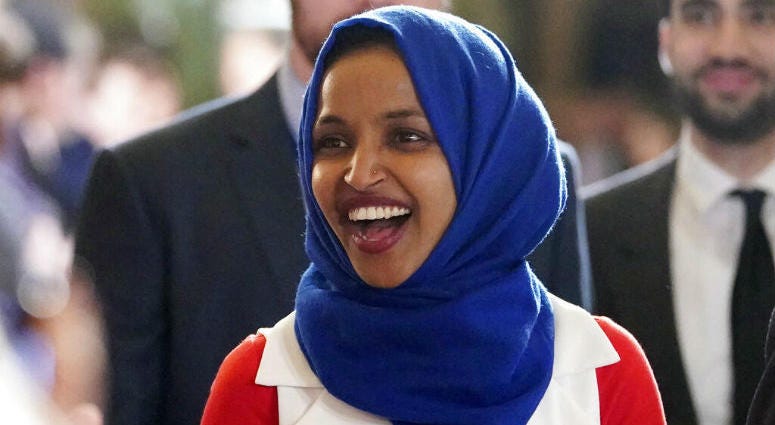 In this Feb. 5, 2019 photo, Rep. Ilhan Omar, D-Minn., arrives for President Donald Trump's State of the Union address to a joint session of Congress on Capitol Hill in Washington. In this Feb. 5, 2019 photo, Rep. Ilhan Omar, D-Minn., arrives for President Donald Trump's State of the Union address to a joint session of Congress on Capitol Hill in Washington.