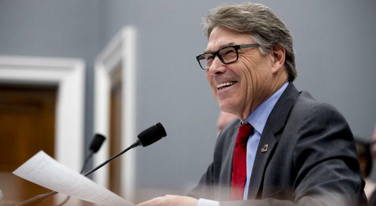 Energy Secretary Rick Perry testifies during a House Appropriations subcommittee hearing on budget on Capitol Hill in Washington, Tuesday, March 26, 2019. Energy Secretary Rick Perry testifies during a House Appropriations subcommittee hearing on budget on Capitol Hill in Washington.