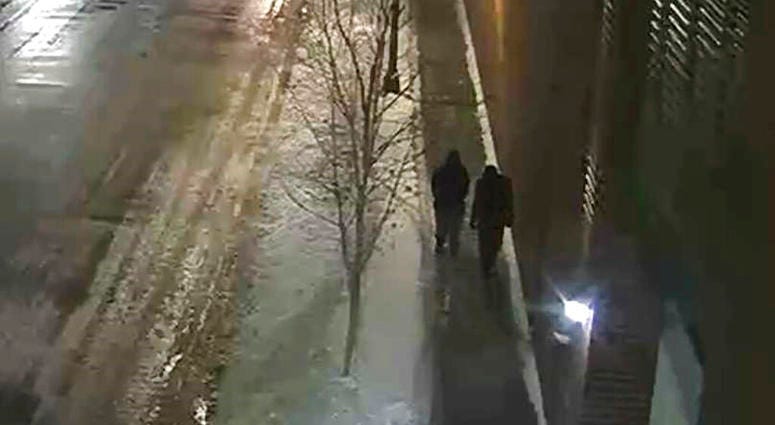 This image provided by the Chicago Police Department and taken from surveillance video shows two people of interest in an attack on "Empire" actor Jussie Smollett walking along a street in the Streeterville neighborhood of Chicago, Jan. 29, 2019. Surveillance video shows two people of interest in an attack on Jussie Smollett.