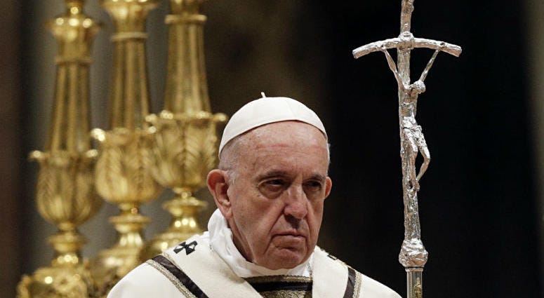 Pope Francis celebrates a Easter vigil mass in St. Peter's Basilica at the Vatican, Saturday, April 20, 2019. Pope Francis celebrates a Easter vigil mass in St. Peter's Basilica at the Vatican, Saturday, April 20, 2019.