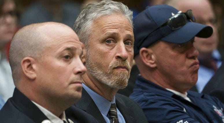 Entertainer and activist Jon Stewart lends his support to firefighters, first responders and survivors of the September 11 terror attacks at a hearing by the House Judiciary Committee as it considers permanent authorization of the Victim Compensation Fund Entertainer and activist Jon Stewart lends his support to firefighters, first responders and survivors of the September 11 terror attacks at a hearing by the House Judiciary Committee as it considers permanent authorization of the Victim Compensation Fund