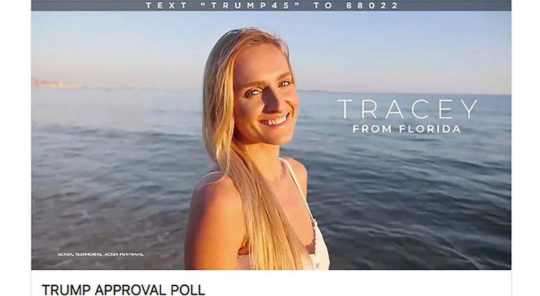 This frame from a series of Facebook video ads for President Donald Trump’s re-election campaign shows a model portraying an actual Trump supporter. Facebook video ads for Trump