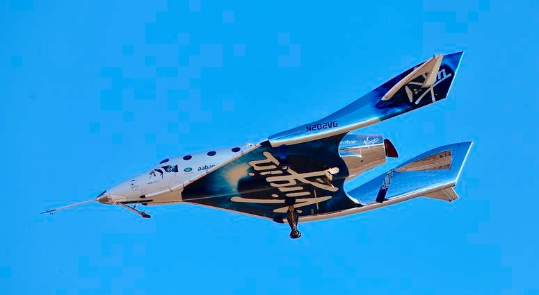 In this Dec. 13, 2018 file photo, a view of Virgin Galactic prior to it reaching space for the first time during its 4th powered flight from Mojave, Calif. In this Dec. 13, 2018 file photo, a view of Virgin Galactic prior to it reaching space for the first time during its 4th powered flight from Mojave, Calif.
