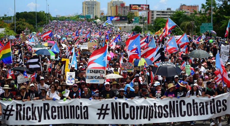 Thousands of Puerto Ricans gather for what many are expecting to be one of the biggest protests ever seen in the U.S. territory, with irate islanders pledging to drive Gov. Ricardo Rossello from office, in San Juan, Puerto Rico, Monday, July 22, 2019. Thousands of Puerto Ricans gather for what many are expecting to be one of the biggest protests ever seen in the U.S. territory, with irate islanders pledging to drive Gov. Ricardo Rossello from office, in San Juan, Puerto Rico, Monday, July 22, 2019.