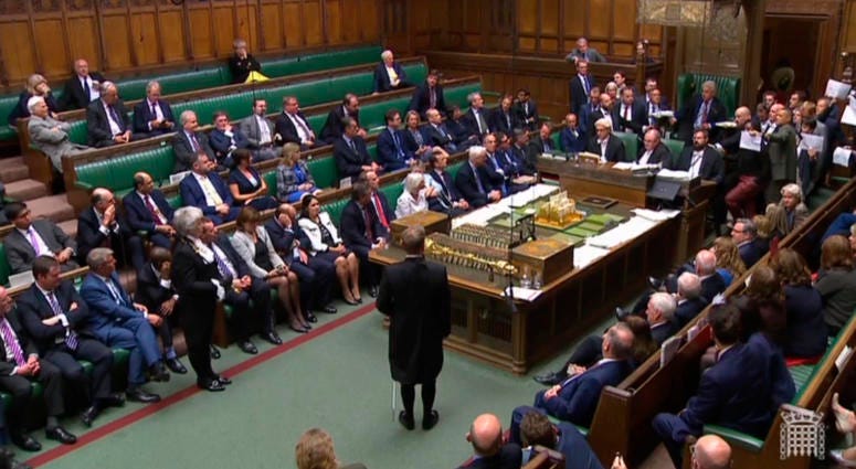 British lawmakers stage a protest in the House of Commons before prorogation of Parliament, in London, Tuesday Sept. 10, 2019. British lawmakers stage a protest in the House of Commons before prorogation of Parliament, in London, Tuesday Sept. 10, 2019.