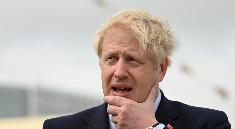 Britain's Prime Minister Boris Johnson visits the NLV Pharos, a lighthouse tender moored on the river Thames, to mark London International Shipping Week in London, Thursday, Sept. 12, 2019. Britain's Prime Minister Boris Johnson visits the NLV Pharos, a lighthouse tender moored on the river Thames, to mark London International Shipping Week in London, Thursday, Sept. 12, 2019.