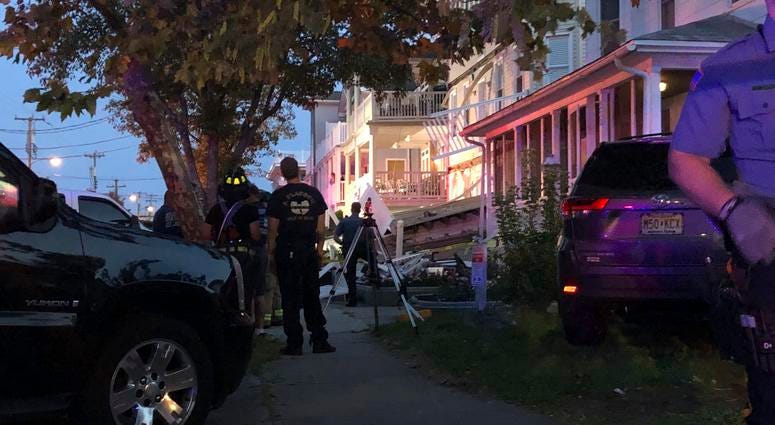 First responders work the scene of a building structure damage in Wildwood, N.J., Saturday, Sept. 14, 2019. Scene of a building structure damage in Wildwood, N.J