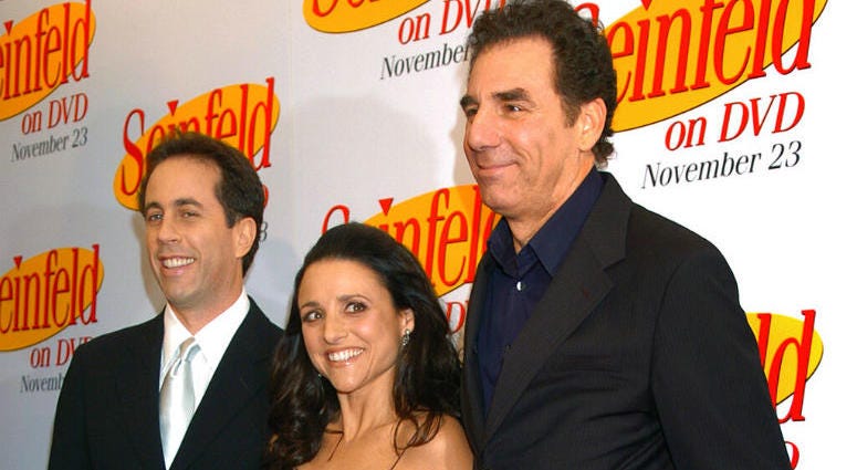 FILE - In this Nov. 17, 2004, file photo Jerry Seinfeld, left, Julia Louis Dreyfus and Michael Richards arrive to celebrate the release of the first three seasons of Seinfeld on DVD in New York. Jerry Seinfeld, left, Julia Louis Dreyfus and Michael Richards arrive to celebrate the release of the first three seasons of Seinfeld on DVD in New York.