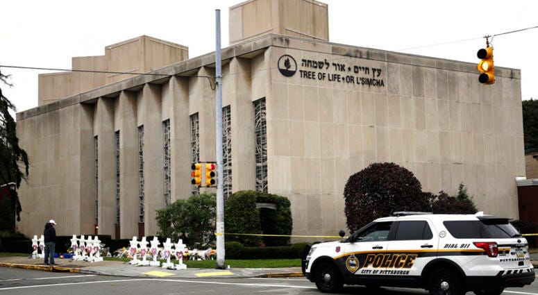 A police vehicle is posted near the Tree of Life/Or L'Simcha Synagogue in Pittsburgh. Jewish leaders are preparing to discuss plans to commemorate the deadly shooting that killed 11 worshippers inside the synagogue almost a year ago. A police vehicle is posted near the Tree of Life/Or L'Simcha Synagogue in Pittsburgh. Jewish leaders are preparing to discuss plans to commemorate the deadly shooting that killed 11 worshippers inside the synagogue almost a year ago.
