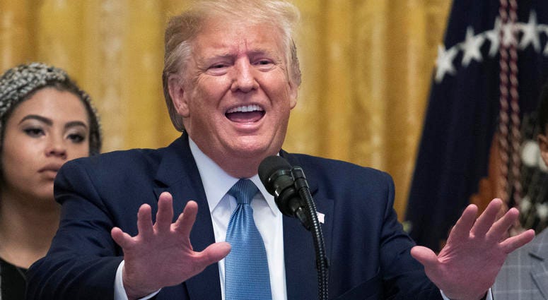 President Donald Trump speaks at the Young Black Leadership Summit 2019 in the East Room of the White House in Washington, Friday, Oct. 4, 2019.