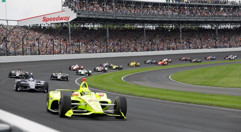 Simon Pagenaud, of France, leads the field through the first turn on the start of the Indianapolis 500 IndyCar auto race at Indianapolis Motor Speedway, in Indianapolis. Simon Pagenaud, of France, leads the field through the first turn on the start of the Indianapolis 500 IndyCar auto race at Indianapolis Motor Speedway, in Indianapolis.