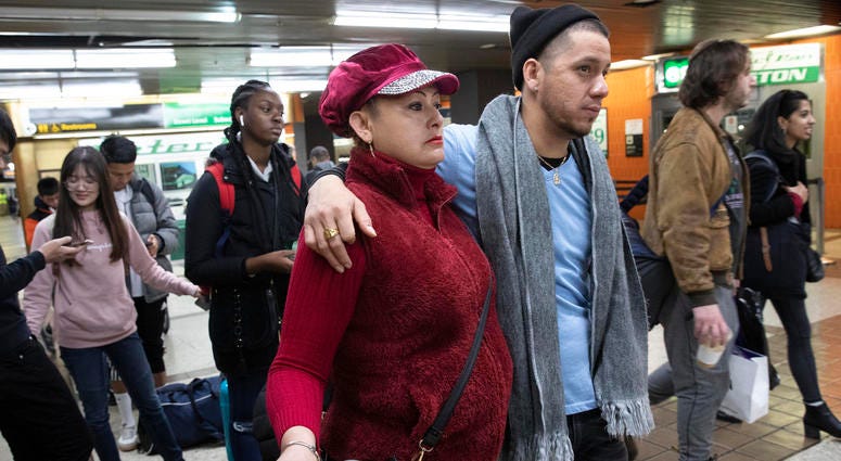 Luz Aurora Vidal and her son, Martín Batalla Vidal, line up to take a bus to Washington, Monday, Nov. 11, 2019, in New York. Luz Aurora Vidal and her son, Martín Batalla Vidal, line up to take a bus to Washington, Monday, Nov. 11, 2019, in New York.
