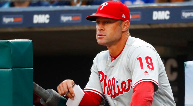 FILE - In this July 23, 2019, file photo, Philadelphia Phillies manager Gabe Kapler watches the team play the Detroit Tigers in the first inning of a baseball game in Detroit. In this photo, Philadelphia Phillies manager Gabe Kapler watches the team play the Detroit Tigers in the first inning of a baseball game in Detroit.