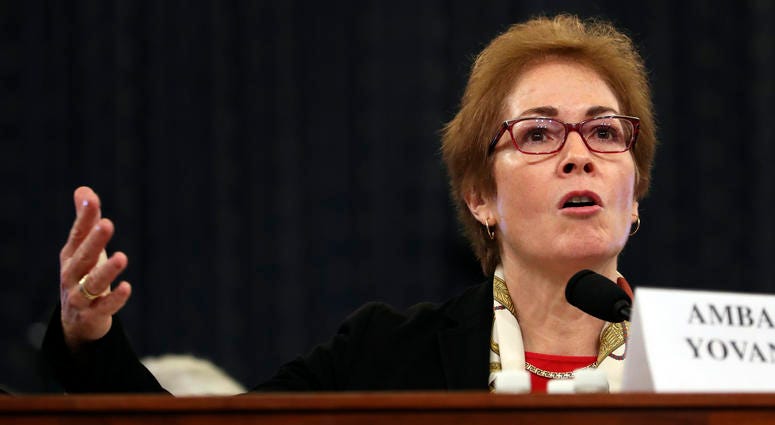 Former U.S. Ambassador to Ukraine Marie Yovanovitch testifies before the House Intelligence Committee on Capitol Hill in Washington. Marie Yovanovitch