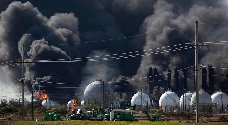 Smoke from an explosion at the TPC Group plant is seen Wednesday, Nov. 27, 2019, in Port Neches, Texas Smoke from an explosion at the TPC Group plant is seen Wednesday, Nov. 27, 2019, in Port Neches, Texas