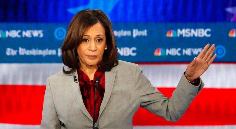 Democratic presidential candidate Sen. Kamala Harris, D-Calif., speaks during a Democratic presidential primary debate in Atlanta. Democratic presidential candidate Sen. Kamala Harris, D-Calif., speaks during a Democratic presidential primary debate in Atlanta.
