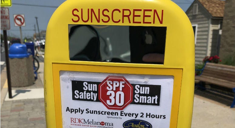 Avalon has set up a pair of locations near the beach where people can load up on SPF 30 sunscreen. Avalon Sunscreen Dispenser