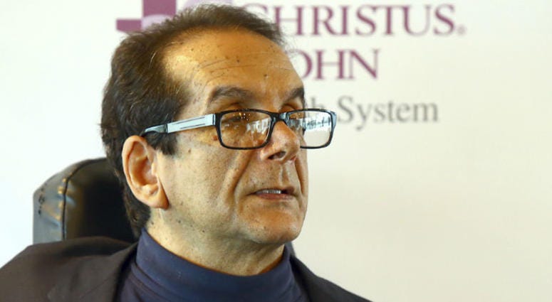 In this March 31, 2015 file photo, Charles Krauthammer talks about getting into politics during a news conference in Corpus Christi, Texas. In this March 31, 2015 file photo, Charles Krauthammer talks about getting into politics during a news conference in Corpus Christi, Texas.
