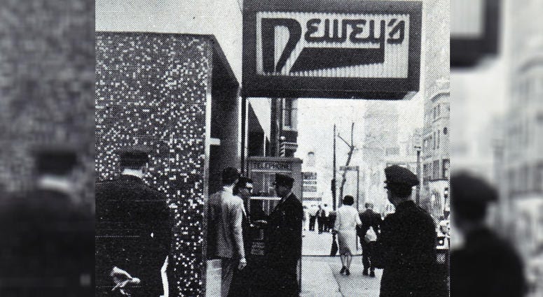 Dewey's at 17th and Chancellor in Philadelphia was the site of a successful sit-in staged by gays, lesbians and gender non-conforming individuals in 1965. Dewey's at 17th and Chancellor in Philadelphia, c. 1965