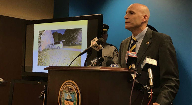 Chester County District Attorney Tom Hogan explains Bruce Rogal shot himself in the mouth through the back of his head with a Bushmaster M-4 after he rammed a car into his ex-wife’s house. Chester County District Attorney Tom Hogan