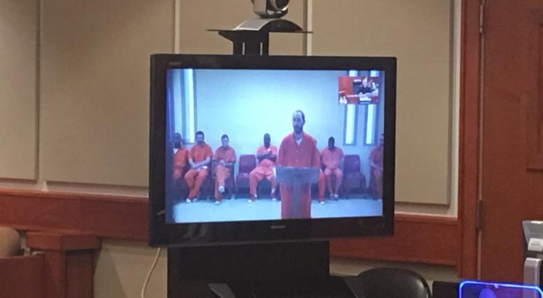 Johnny Bobbitt appears by video link before Judge Mark Tarantino. Johnny Bobbitt