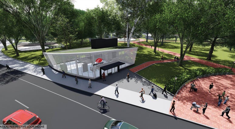 Artist's rendering of the exterior of an updated Franklin Square Station. Artist's rendering of the exterior of an updated Franklin Square Station.