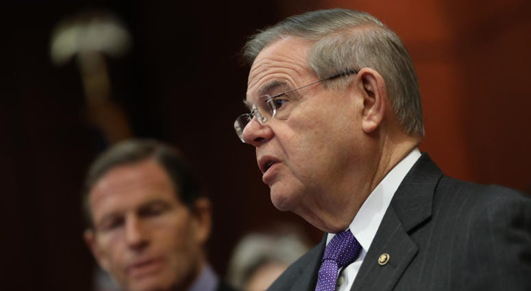 Sen. Robert Menendez speaks during a press conference as the one year anniversary approaches of the school shooting at Marjory Stoneman Douglas, Feb. 12, 2019 in Washington, D.C. Sen. Robert Menendez