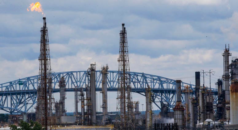 General view after a massive fire erupted at a crude oil refinery that triggered several large explosions at the Philadelphia Energy Solutions Refining Complex on June 21, 2019 in Philadelphia, Pennsylvania. Refinery fire