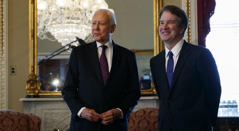 Supreme Court nominee Brett Kavanaugh, right, meets with Sen. Orrin Hatch, R-Utah, on Capitol Hill, Wednesday, July 11, 2018, in Washington. Supreme Court nominee Brett Kavanaugh, right, meets with Sen. Orrin Hatch, R-Utah, on Capitol Hill, Wednesday, July 11, 2018, in Washington.