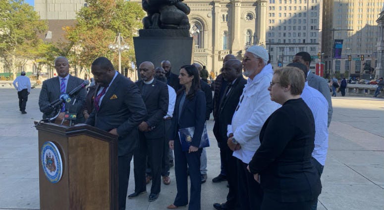 City Controller Rebecca Rhynhart stands with other elected officials and activists to release her findings on economic impact of violent crime. City Controller Rebecca Rhynhart stands with other elected officials.