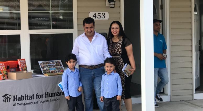 After 13 months of hard work, members of Habitat for Humanity of Montgomery and Delaware Counties welcomed Hani and Hayam Samaan and their sons, 4 year-old Matthew and 5-year-old Karas, into their new three-bedroom Bridgeport twin home. Habitat for Humanity of Montgomery and Delaware Counties