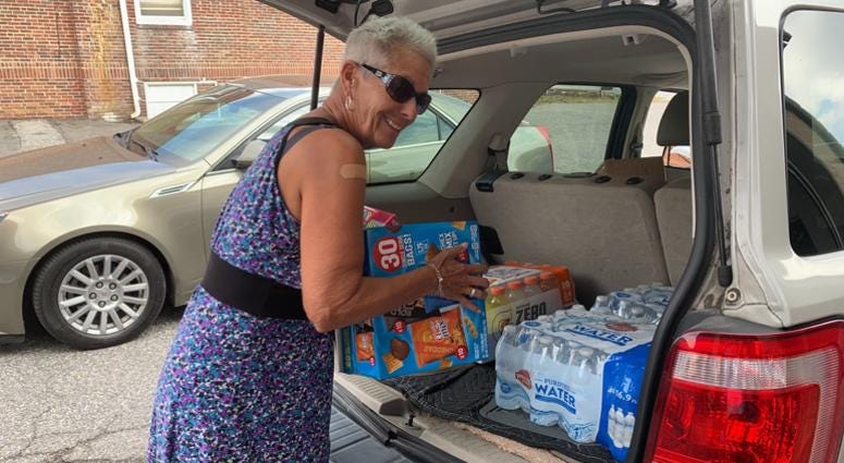 Debbie Stackhouse drops off supplies for first responders at Folcroft Borough Police Department means stopping by the Folcroft Borough Police Department ahead of Hurricane Dorian, Sept. 4, 2019. Hurricane relief supplies