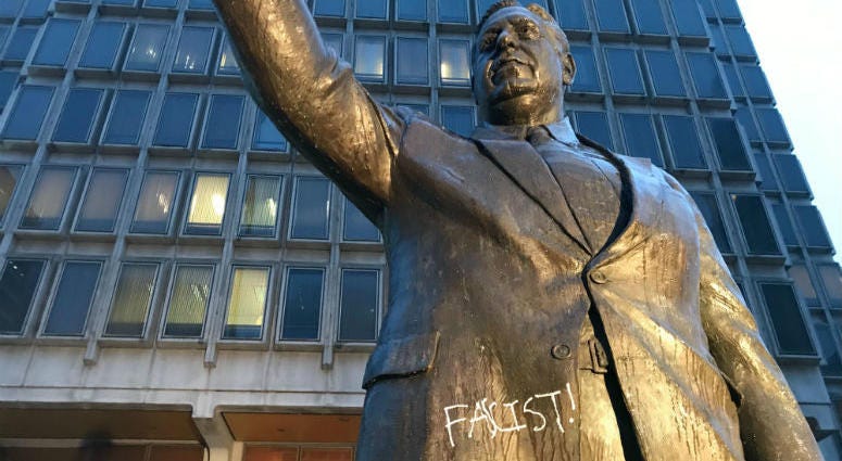 Vandalism at the Frank Rizzo statue in Center City. Vandalism at the Frank Rizzo statue in Center City.