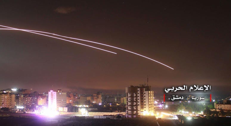 Syrian military released still images showing their air defenses confronting missiles fired by the Israeli army towards Syria. Syrian military released still images showing their air defenses confronting missiles fired by the Israeli army towards Syria.