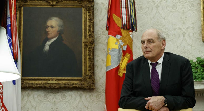 White House Chief of Staff John Kelly watches as President Donald Trump speaks during a signing ceremony for the "Cybersecurity and Infrastructure Security Agency Act," in the Oval Office of the White House, Friday, Nov. 16, 2018, in Washington. White House Chief of Staff John Kelly watches as President Donald Trump speaks during a signing ceremony for the "Cybersecurity and Infrastructure Security Agency Act," in the Oval Office of the White House, Friday, Nov. 16, 2018, in Washington.