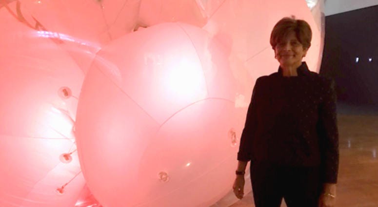 Kathryn Hiesinger, curator of decorative arts and design, presents the new Philadelphia Museum of Art exhibit, Designs for Different Futures. Kathryn Hiesinger, curator of decorative arts and design, in front of a giant balloon that breathes.