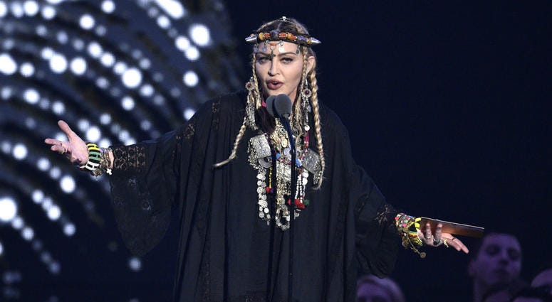 Madonna presents a tribute to Aretha Franklin at the MTV Video Music Awards at Radio City Music Hall on Monday, Aug. 20, 2018, in New York. Madonna presents a tribute to Aretha Franklin at the MTV Video Music Awards at Radio City Music Hall on Monday, Aug. 20, 2018, in New York.