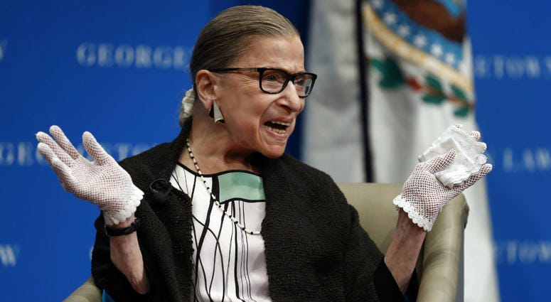 In this Sept. 20, 2017 photo, U.S. Supreme Court Justice Ruth Bader Ginsburg reacts to applause. In this Sept. 20, 2017 photo, U.S. Supreme Court Justice Ruth Bader Ginsburg reacts to applause.