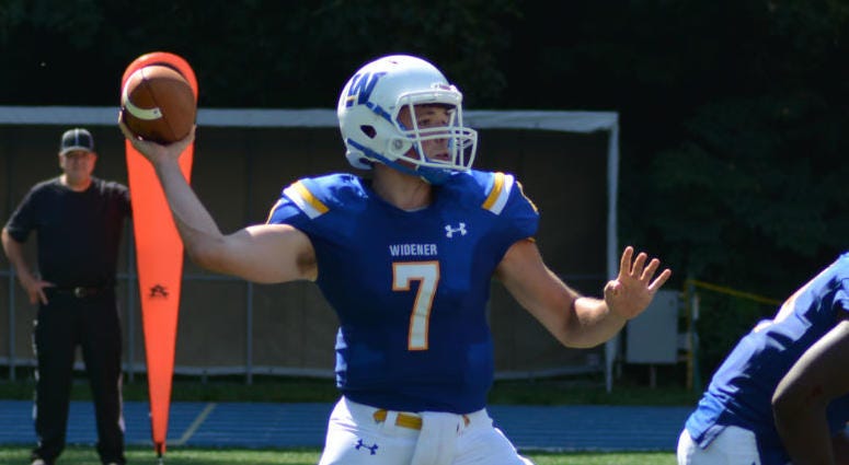 Junior quarterback Sean McGaughey threw for 1,734 yards and seven touchdowns last season for Division III Widener University Junior quarterback Sean McGaughey threw for 1,734 yards and seven touchdowns last season for Division III Widener University