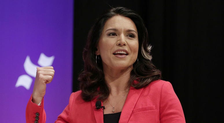 Democratic presidential candidate Rep. Tulsi Gabbard, D-Hawaii, answers questions during a presidential forum held by She The People on the Texas State University campus Wednesday, April 24, 2019, in Houston. Democratic presidential candidate Rep. Tulsi Gabbard, D-Hawaii, answers questions during a presidential forum held by She The People on the Texas State University campus Wednesday, April 24, 2019, in Houston.