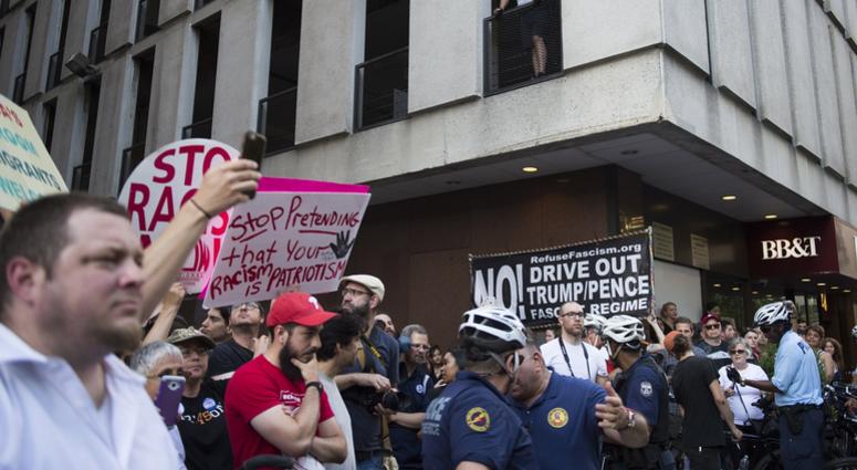 Demonstrators rally at Rittenhouse Square near a hotel hosting a GOP fundraiser with Vice President Pence. The demonstration is a reaction to children being separated from their families by immigration officials. Demonstrators rally at Rittenhouse Square near a hotel hosting a GOP fundraiser with Vice President Pence. The demonstration is a reaction to children being separated from their families by immigration officials.