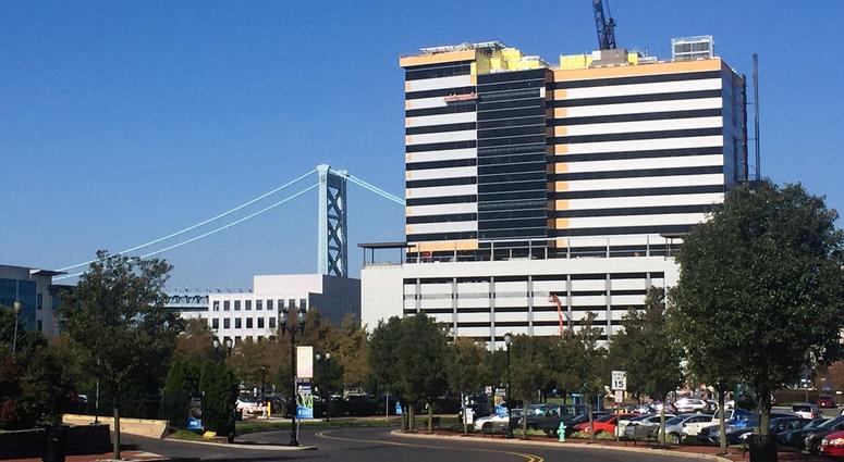 Construction continues on an office tower rising on the Camden waterfront in October 2018. Construction continues on the Camden waterfront.