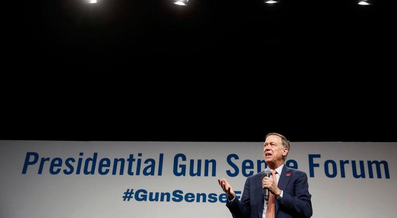 Democratic presidential candidate hopeful John Hickenlooper speaks during the Presidential Gun Sense Forum on Saturday, Aug. 10, 2019, at the Iowa Events Center in Des Moines. Democratic presidential candidate hopeful John Hickenlooper speaks during the Presidential Gun Sense Forum on Saturday, Aug. 10, 2019, at the Iowa Events Center in Des Moines.
