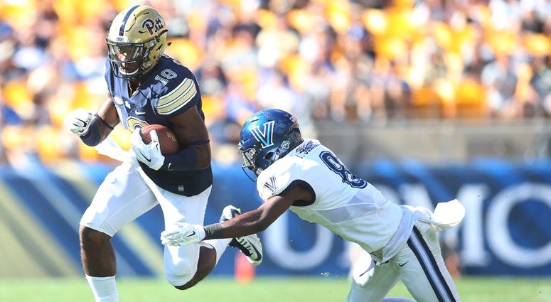 Pittsburgh Panthers wide receiver Dontez Ford runs after a pass reception against Villanova Wildcats defensive back Trey Johnson. Johnson sued the NCAA Wednesday over student athlete pay. Pittsburgh Panthers wide receiver Dontez Ford runs after a pass reception against Villanova Wildcats defensive back Trey Johnson. Johnson sued the NCAA Wednesday over student athlete pay.