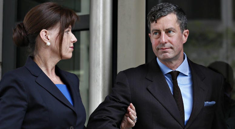 W. Samuel Patten, right, with his wife, leaves federal court after being sentenced to three years probation in the Trump Russia Probe case, Friday April 12, 2019, in Washington. W. Samuel Patten, right, with his wife, leaves federal court after being sentenced to three years probation in the Trump Russia Probe case, Friday April 12, 2019, in Washington.